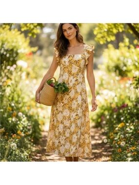 Madewell Angelina Floral Yellow Maxi Slip Dress